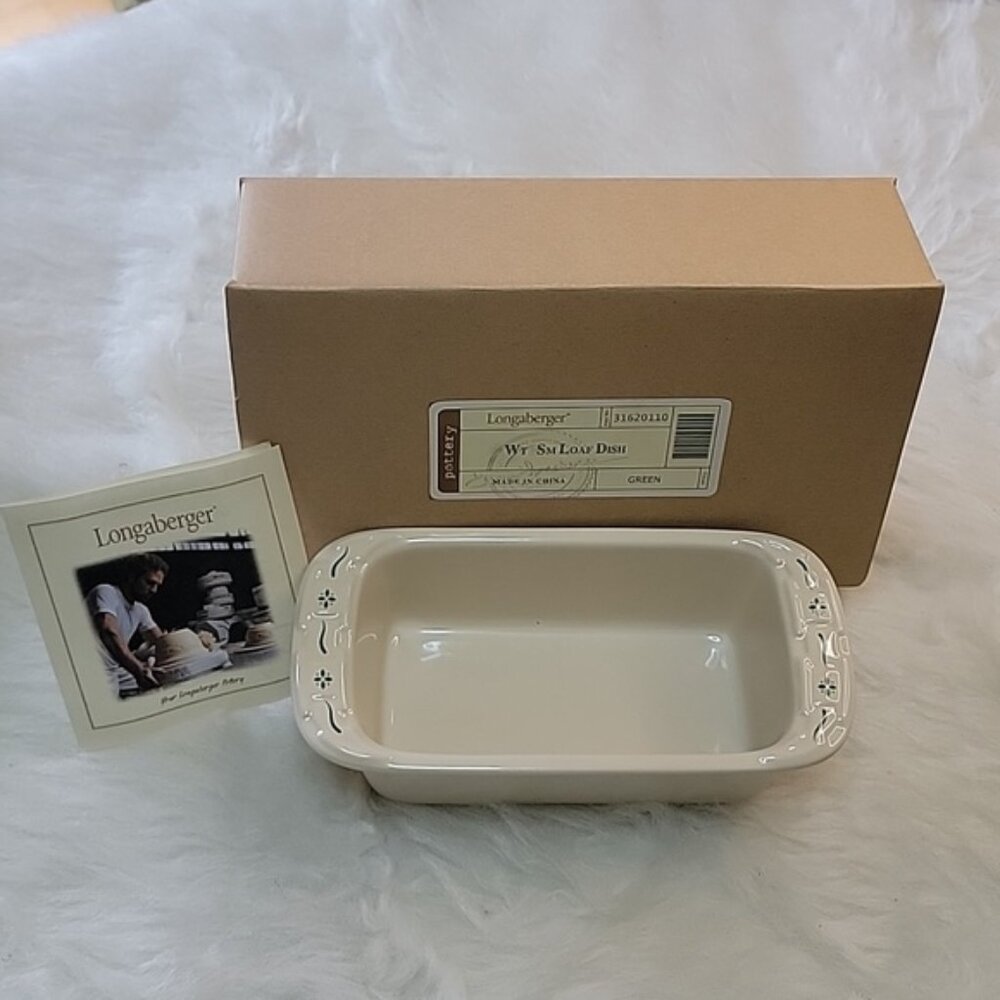 LONGABERGER NeW Woven Traditions Heritage Small Cream Green Loaf Baking Dish